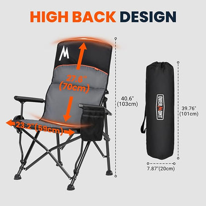 Overmont Back Support Camping Chair for Adults - Oversized with Adjustable High Backrest - Heavy Duty Folding Chair Supports 450 LBS - Cup Holder & Side Pocket – Perfect for Outdoor, Lawn, Beach Use