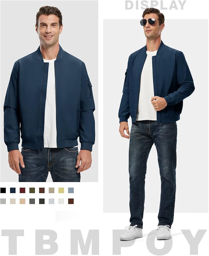 TBMPOY Men's Lightweight Bomber Jackets Light Windbreaker Casual Stylish Fall Golf Zip Up Dress Business Varsity