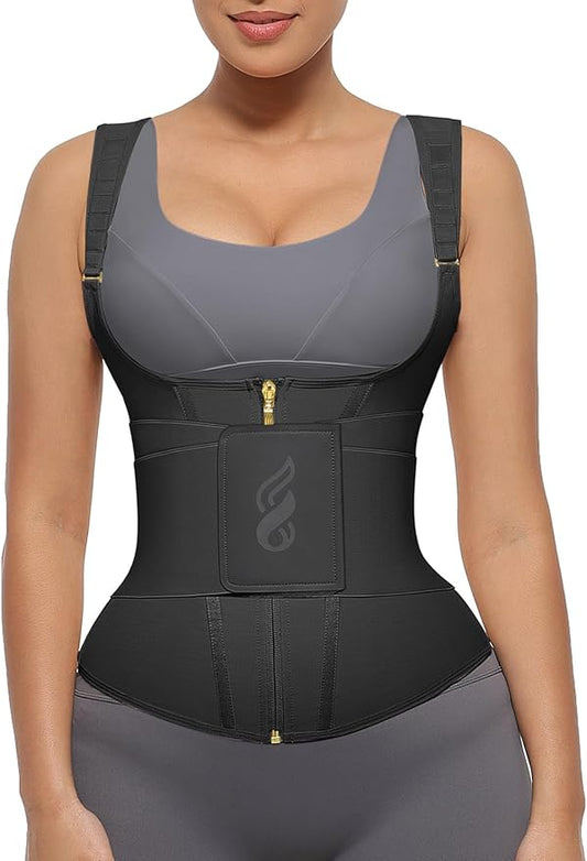 FeelinGirl Waist Trainer for Women Tummy Control Waist Cincher Belt Workout Body Shaper Vest with Adjustable Shoulder Strap