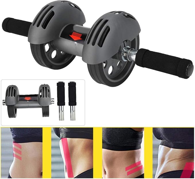 AB Double Roller Workout System Abdominal Muscle Exerciser Gym Home Fitness Equipment Gray