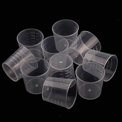 100 Pack 1oz/30ml Plastic Graduated Cups Transparent Scale Cups with 50 Pack Wooden Stirring Sticks for Mixing Paint, Stain, Epoxy, Resin