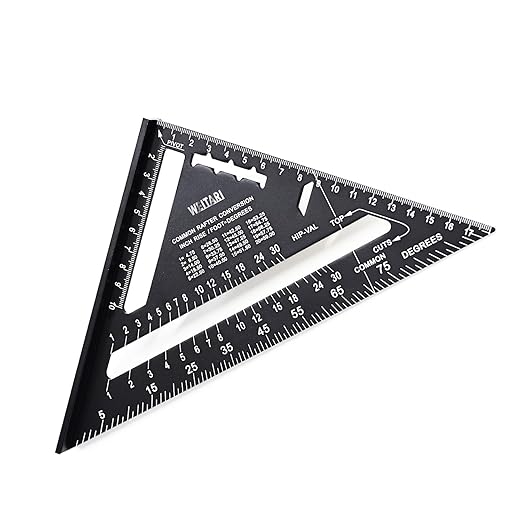 7 inch Rafter Square Triangle Ruler Angle Ruler Aluminum Alloy Double Scale Carpenter Triangle Square Rafter Tool Mensurement Tool for Woodworking and Carpentry
