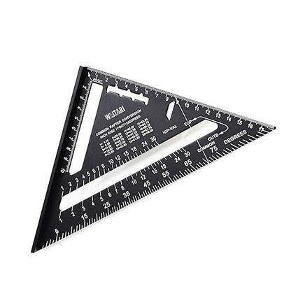 7 inch Rafter Square Triangle Ruler Angle Ruler Aluminum Alloy Double Scale Carpenter Triangle Square Rafter Tool Mensurement Tool for Woodworking and Carpentry