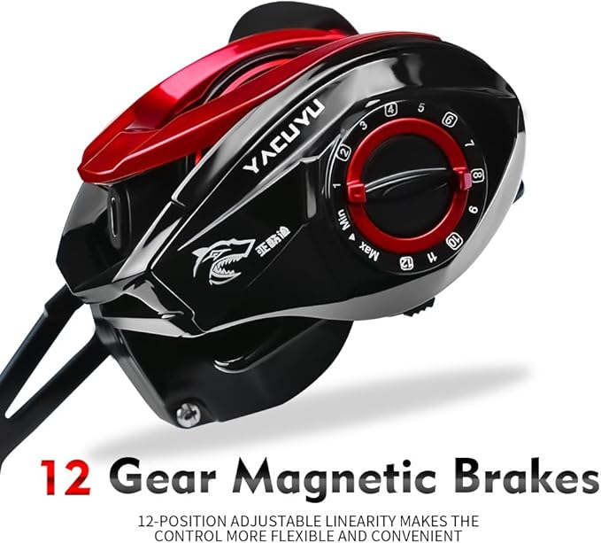 YACUYU Fishing Reels Baitcaster Reel - 7.3:1 Gear Ratio Magnetic Braking System Carbon Fiber Drag Low Profile 6+1 Ball Bearings Fish Casting Baitcasting Fishing Reel
