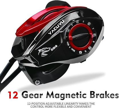 YACUYU Fishing Reels Baitcaster Reel - 7.3:1 Gear Ratio Magnetic Braking System Carbon Fiber Drag Low Profile 6+1 Ball Bearings Fish Casting Baitcasting Fishing Reel