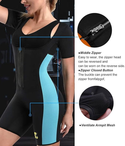 NonEcho Neoprene Sweat Sauna Suit Shaper for Women Slimming Full Body Shapewear Waist Trainer Workout Top with Sleeve