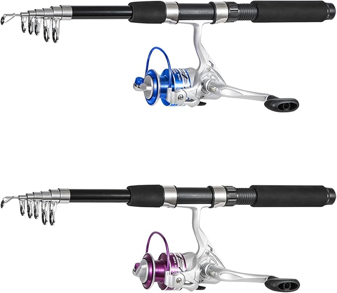 Fishing Pole Combo, 6.9ft 2Pcs Telescopic Rods Set, Collapsible Fishing Rods, 2PCS Spinning Reel Set with Carrier Bag Freshwater Fishing Rod and Reel Combos Kits