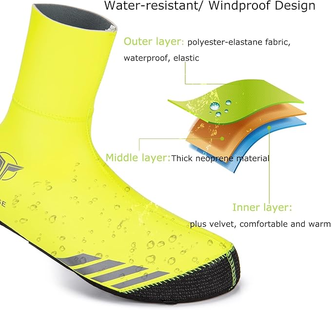 GEWAGE Cycling Shoe Covers Winter Thermal Warm Cycling Overshoes Water Resistant Windproof Bike Bicycle Shoe Covers for Man Woman (Yellow, XX-Large)
