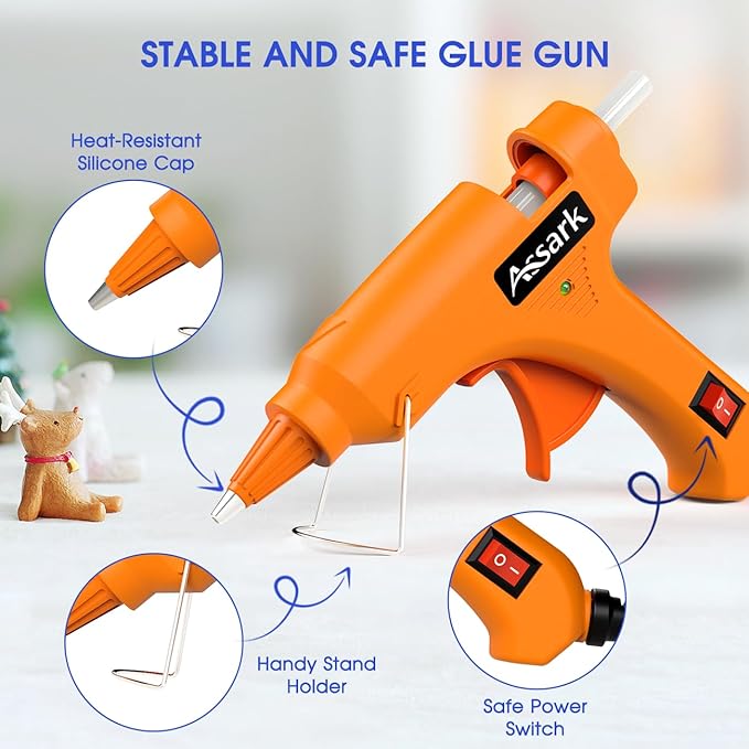Hot Glue Gun Kit with 30 Glue Sticks(130mm x 7mm), Fast Preheating Hot Melt, High Temp for School Crafts DIY Arts and Quick Home Repairs, 20W Orange