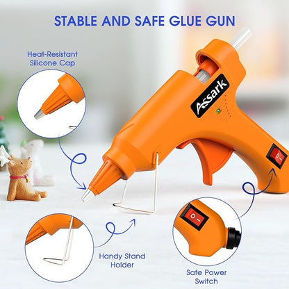 Hot Glue Gun Kit with 30 Glue Sticks(130mm x 7mm), Fast Preheating Hot Melt, High Temp for School Crafts DIY Arts and Quick Home Repairs, 20W Orange