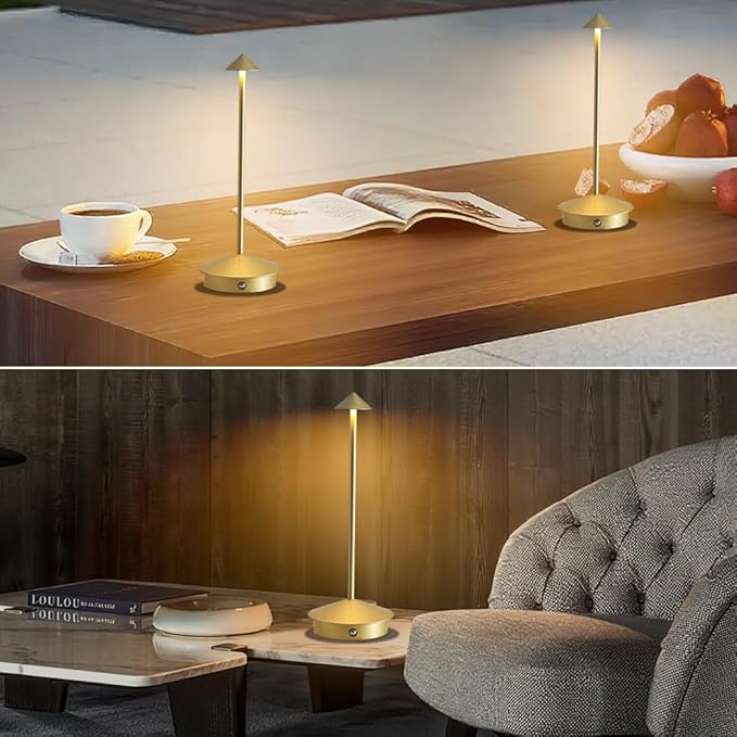 EJQ 2 Pack LED Rechargeable Cordless Table Lamps,Portable Outdoor 5000mAh Battery Operated Table Light Touch Control 3 Color Dimmable for Patio/Cofee/Restaurant/Camping/Dining/Bedroom-Gold