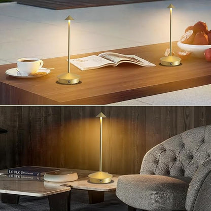 EJQ 2 Pack LED Rechargeable Cordless Table Lamps,Portable Outdoor 5000mAh Battery Operated Table Light Touch Control 3 Color Dimmable for Patio/Cofee/Restaurant/Camping/Dining/Bedroom-Gold