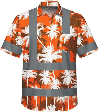 High Visibility Hawaiian Shirt for Men Tropical Shirts Custom Name Floral Outfit Reflective Safety Workwear