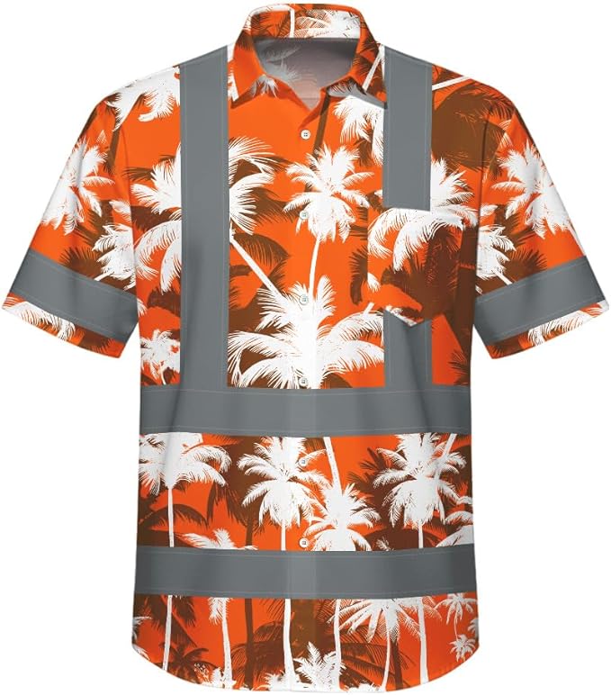 High Visibility Hawaiian Shirt for Men Tropical Shirts Custom Name Floral Outfit Reflective Safety Workwear