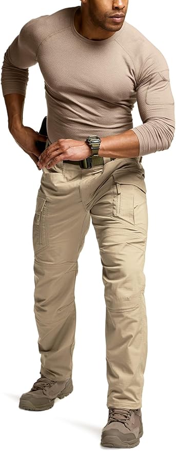 CQR Men's Flex Stretch Tactical Pants, Water Resistant Ripstop Cargo Pants, Lightweight EDC Outdoor Work Hiking Pants