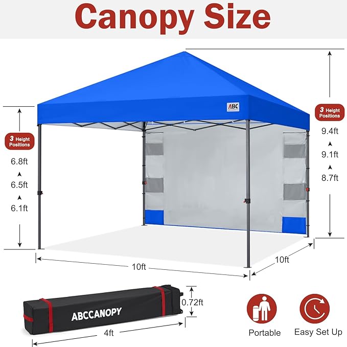 ABCCANOPY Pop Up Canopy with Sidewall,10x10 Outdoor Canopy Tent with Storage Sidewall for Commercial Events with 4 Weights (Royal Blue)