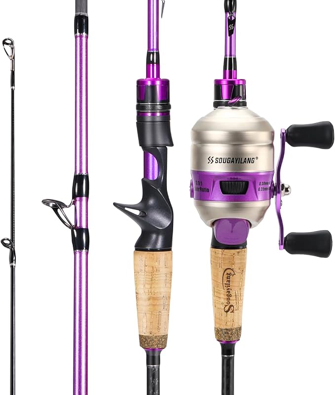 Sougayilang Spincast Reel and Fishing Rod Combo, 5-Foot 9-Inch Durable Carbon Rod, Quickset Anti-Reverse Fishing Reel with Mono Line