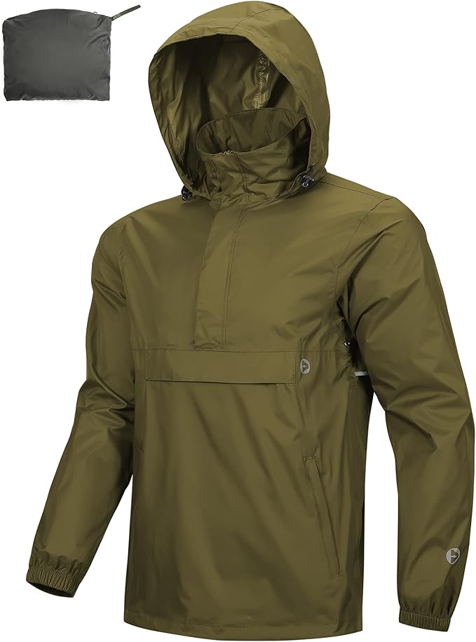 Outdoor Ventures Men's Rain Jacket Waterproof Lightweight Packable Rain Pullover for Hiking Golf Running