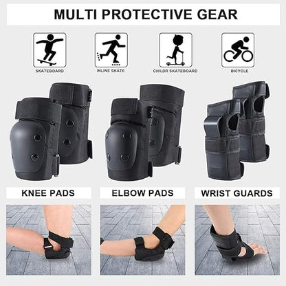 Adult/Child Knee Pads Elbow Pads Wrist Guards 3 in 1 Protective Gear Set for Skateboarding Inline Roller Biking Roller Skating Cycling Outdoor Sports Black M