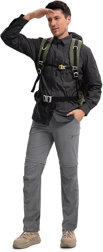 Moosehill Men's-Hiking-Pants Convertible Quick-Dry Water-Resistant Lightweight Zip-Off Outdoor with 5 Deep Pockets