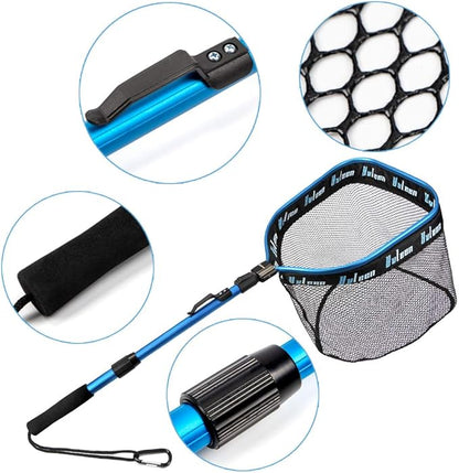 YVLEEN Floating Fishing Net - Folding Fishing Landing Net with Rubber Coating Mesh for Easy Fish Catch and Release, Fishing Net for Freshwater and Saltwater