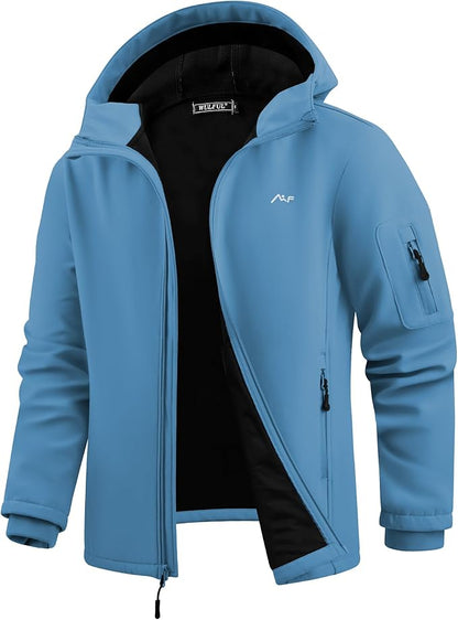 WULFUL Men's Lightweight Softshell Jacket Warm Fleece Lined Windbreaker Waterproof Soft Shell for Outdoor Hiking