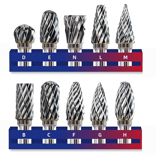 Carbide Burr Set 1/8" Inch Shank（3mm）Diameter，10PC Tungsten Double Cut Rotary Die Grinder Bits- Cutting Burrs for Aluminum Metal Wood Carving, Engraving,Polishing,Drilling