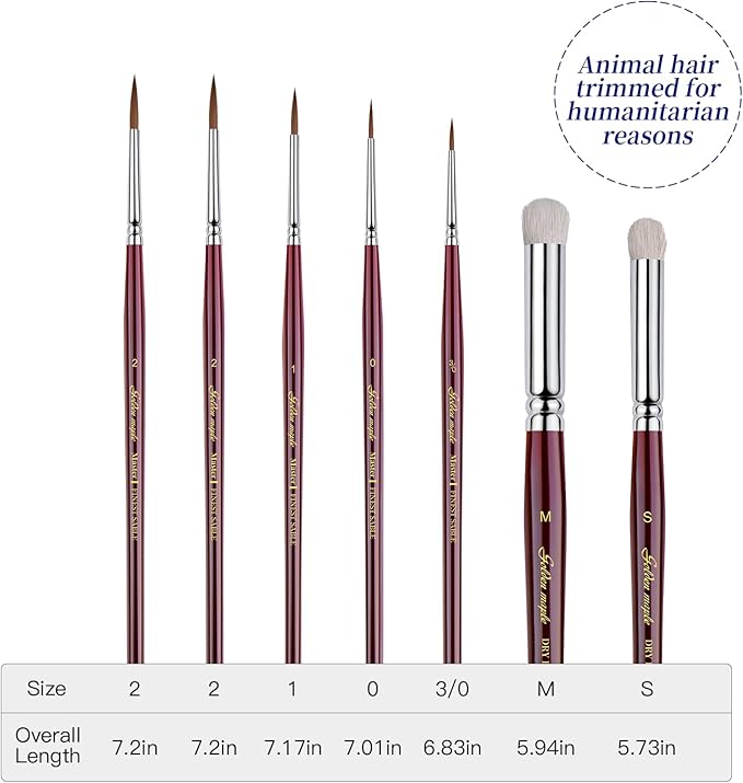 Kolinsky Sable Miniature Paint Brushes - Golden Maple 7pcs Detail Paint Brushes Drybrushes for Acrylic Watercolor, Small Fine Detail Paint Brush Set for Mini Paints (red)