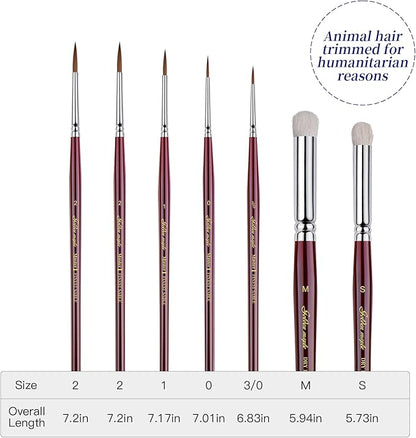 Kolinsky Sable Miniature Paint Brushes - Golden Maple 7pcs Detail Paint Brushes Drybrushes for Acrylic Watercolor, Small Fine Detail Paint Brush Set for Mini Paints (red)