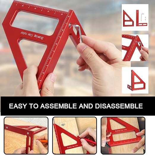 6" Imperial 3D Multi-Angle Measuring Ruler,45/90 Degree Aluminum Alloy Woodworking Square Protractor,Drawing Line,Miter Triangle Ruler High Precision Layout Measuring Tool for Woodworking