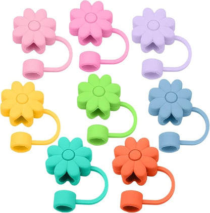 8PCS Silicone Straw Covers Toppers for Stanley Cups 30&40 Oz Tumbler Accessories Flower Straw Caps Pink Blue Dust-Proof Reusable Straws Tips Protectors for Stanley Cup 10mm 0.4in Straws