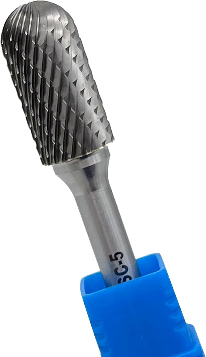 LU&MN Tungsten Carbide Burr Cylinder Shape SC-5 with Radius End Double Cut Rotary Burr File (1/2" Cutter Dia X 1"Cutter Length) with 1/4'' shank,3PCS