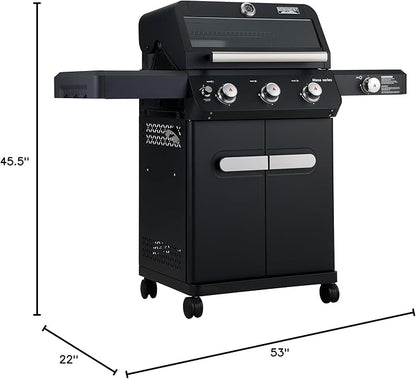 Monument Grills Outdoor Barbecue Stainless Steel 3 Burner Propane Gas Grill, 48,000 BTU Patio Garden Grill with Side Burner and Knob Controls, Mesa325 with BBQ Cover