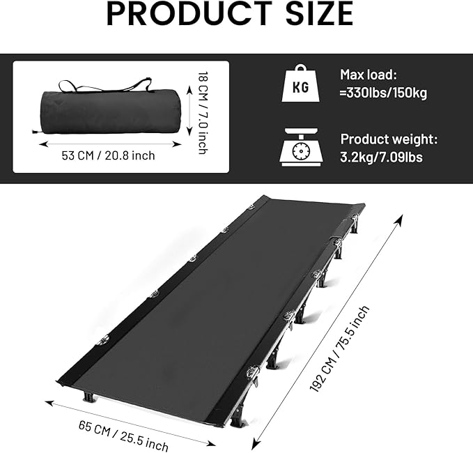 Ultralight Folding Camping Tent Cot, Portable Compact cots for Adults Outdoor Travel, Base Camp, Hiking, Mountaineering, Lightweight Backpacking cot, Oxford Cloth Bed Black Red