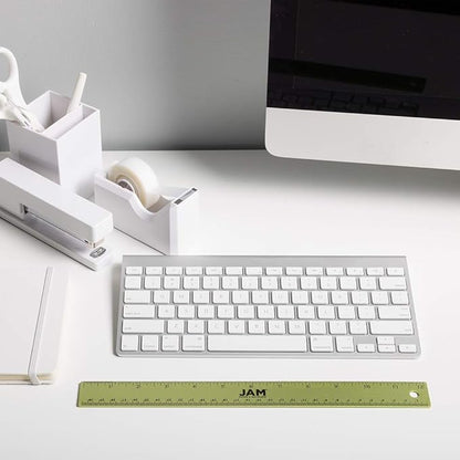 JAM PAPER Strong Aluminum Ruler - 12 Inch - Metal Ruler with Non-Skid Cork Backing - Lime Green - Sold Individually