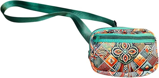 Yewande&co Neoprene Fanny Pack Belt Bag – Lightweight Waterproof Waist Bag with Adjustable Strap, 3 Zippered Pockets, Crossbody Belt Bag for Travel, African Design Crossbody Bags (Pyramid)