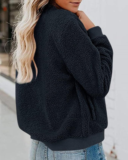 MIROL Women's Fall Trendy Fleece Jacket Faux Sherpa Fuzzy Casual Long Sleeve Zip Up Loose Fit Bomber Winter Coat