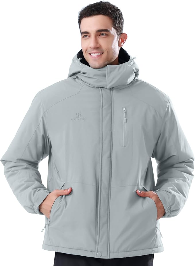 CAMELSPORTS Mens Winter Jacket Waterproof Warm Snow Ski Jackets Faux Fur Fleece Rain Coats with Removable Hood