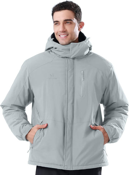 CAMELSPORTS Mens Winter Jacket Waterproof Warm Snow Ski Jackets Faux Fur Fleece Rain Coats with Removable Hood