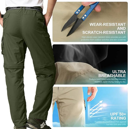 Mens Hiking Pants Convertible Quick Dry Zip Off Fishing Travel Safari Pants