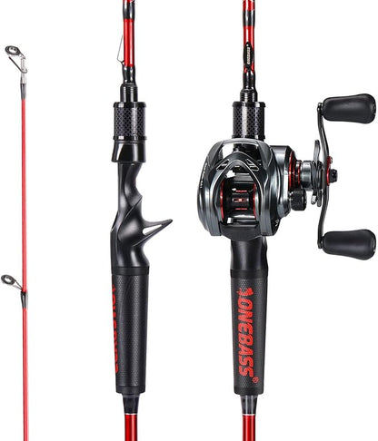 One Bass Fishing Rod and Reel Combo, IM7 Graphite 2 Pc Blank Baitcasting Combo, Spinning Rod with Super Polymer Handle