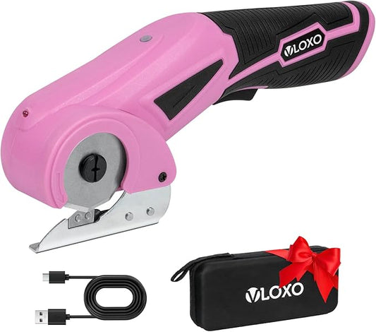 VLOXO Cordless Electric Scissors, Rechargeable Fabric Scissors with Safety Lock, 4.0V Rotary Cutter Multi-Cutting Tools, Cardboard Powerful Fabric Cutter for Carpet Leather Felt with Storage Box