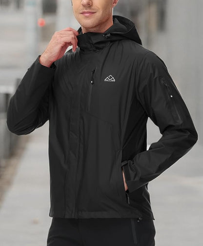 TBMPOY Men's Lightweight Rain Jackets Waterproof Raincoat with Hood Running Cycling Hiking Outdoor Windbreaker