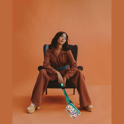 Yewande&co Neoprene Fanny Pack Belt Bag – Lightweight Waterproof Waist Bag with Adjustable Strap, 3 Zippered Pockets, Crossbody Belt Bag for Travel, African Design Crossbody Bags (Jewel)