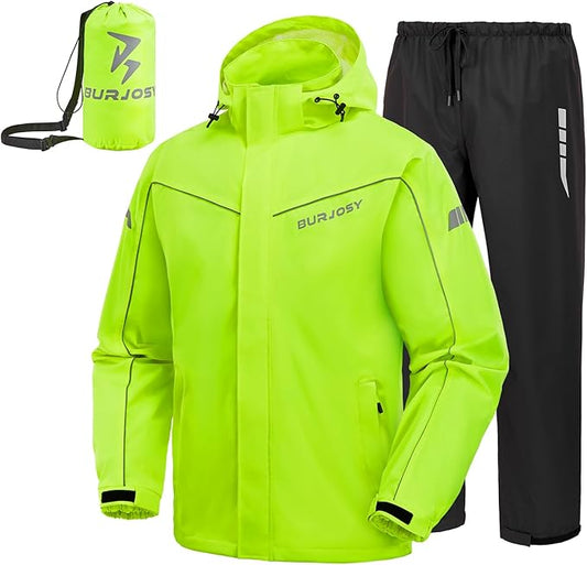 Rain Suit for Men, Packable Waterproof Rain Jacket & Pants, Reflective Raincoat Rain Gear for Outdoor Golf Hiking Fishing