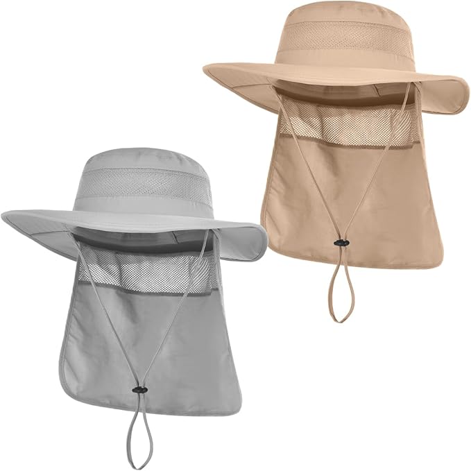 Men&Women Foldable Outdoor Sun Hat with Packable Neck Flap, UV Sun Protection Wide Brim Safari Cap