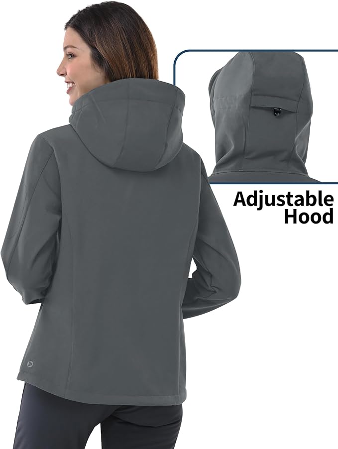 Outdoor Ventures Women's Softshell Jacket with Hood Fleece Lined Warm Lightweight Waterproof Insulated Windbreaker