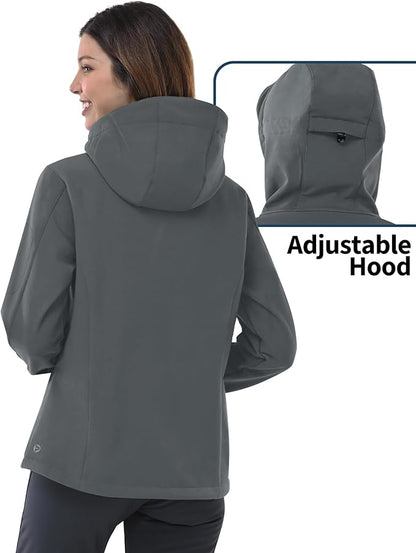 Outdoor Ventures Women's Softshell Jacket with Hood Fleece Lined Warm Lightweight Waterproof Insulated Windbreaker