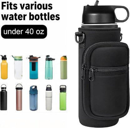 Insulated Water Bottle Holder Sling Bag with Phone Pocket, Adjustable Crossbody Strap for Walking, Hiking, Camping, Fishing