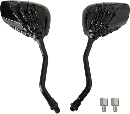 Universal Bicycle Mirror 8mm 10mm Skull Hand Side Also for Motorcycle Rear View Mirrors Scooter Moped Bike black